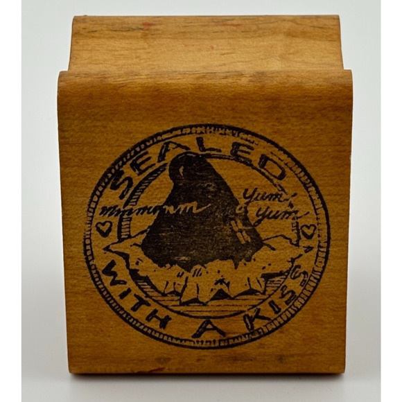 Vintage 78 All Night Media Sealed With A Kiss Stamp Wood Mounted Rubber Stamp - Picture 1 of 2